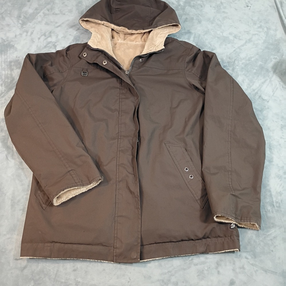 Free Country Womens Brown Faux Fur Lined Hooded Parka Jacket Size Small